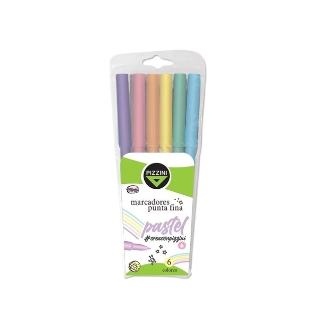 MARCADOR PIZZINI PUNTA FINA PASTEL x 6u