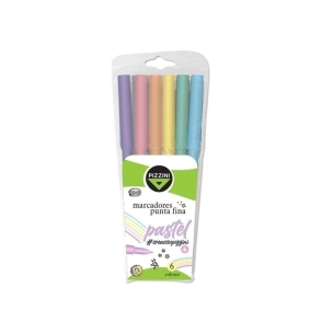 MARCADOR PIZZINI PUNTA FINA PASTEL x 6u