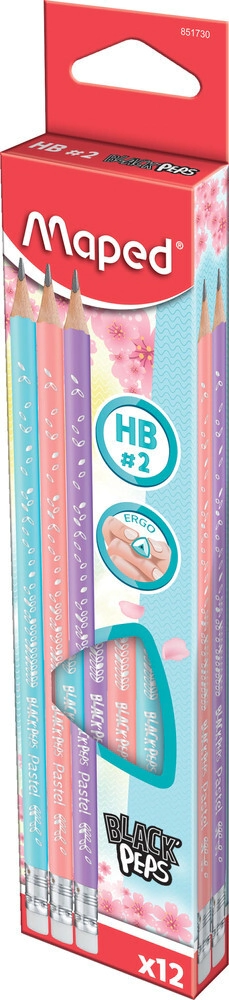 LAPIZ GRAFITO MAPED PASTEL CON GOMA HB x 12u