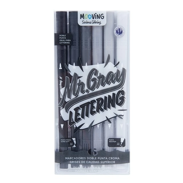 MARCADOR MOOVING DOBLE PUNTA CROMA GRISES x 6u