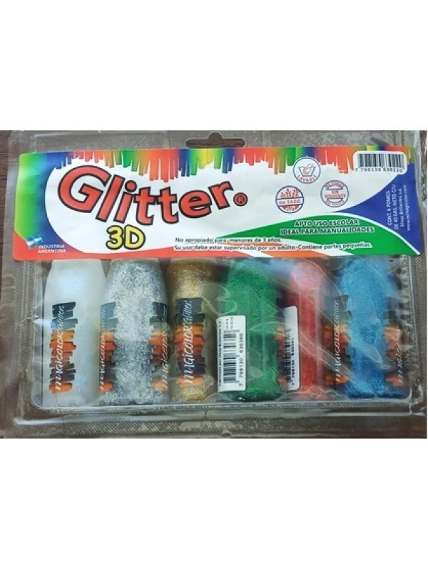 ADHESIVO MAGICOLOR GLITTER 3D x 40grs SURTIDO x 6u
