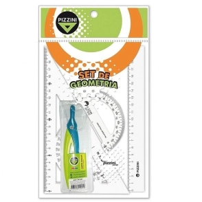 SET GEOMETRICO PIZZINI 3 PIEZAS 20cm + COMPAS PLAST.