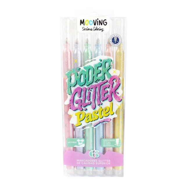 MARCADOR MOOVING GLITTER PASTEL x 6u