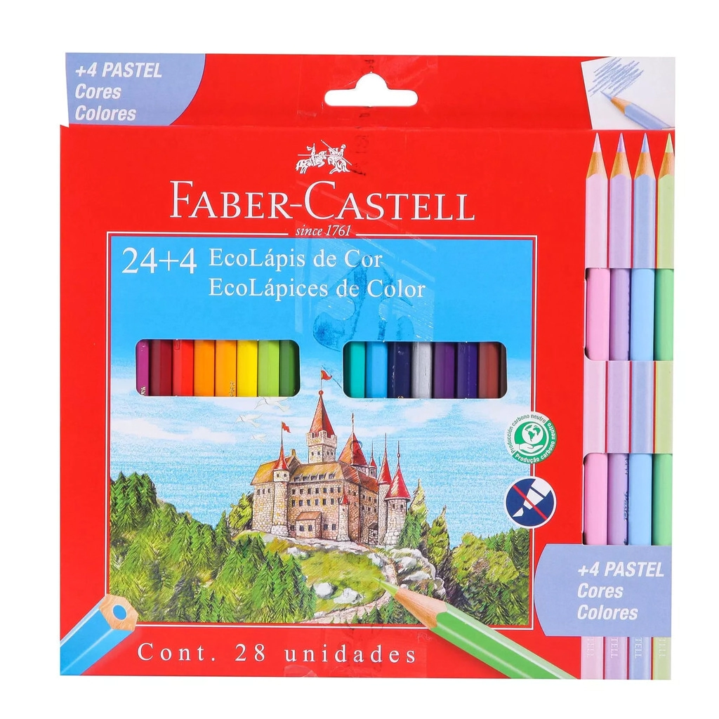 LAPICES COLOR FABER-CASTELL x 24u + 4 PASTELES