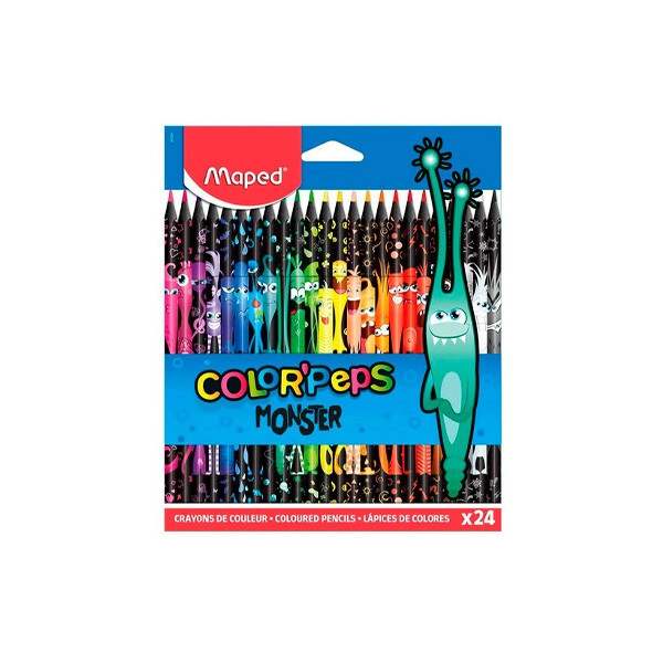 LAPICES COLOR MAPED DECORADOS MONSTER x 24u