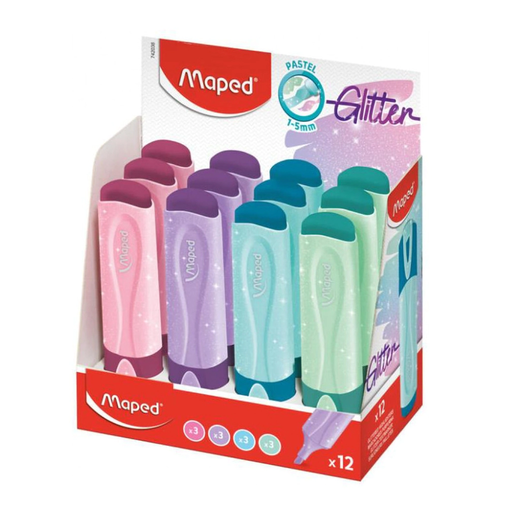RESALTADOR MAPED PASTEL GLITTER x 12u SURTIDO