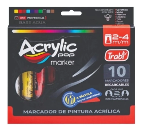 MARCADOR TRABI ACRYLICPOP 2-4mm x 10u SURT