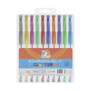 BOLIGRAFO EZCO GLITTER GEL x 10u PVC SURT