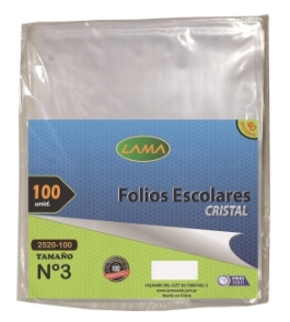 FOLIOS LAMA ESCOLAR CRISTAL x 100u x 40MIC